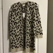 Mud Pie Leopard Print Soft Open Long Cardigan NWT