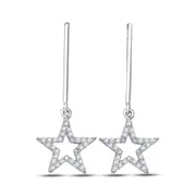 14k White Gold Round Diamond Star Dangle Earrings 1/5 Cttw