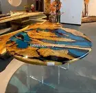 Epoxy Table Round Clear Blue Resin River Table Center Table, Dining Table Decors