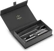 [PARKER] IM Duo Pen Gift Set | Fountain Pen, Ballpoint Pen & Pen Pouch | Stainless Steel Finish with Chrome Trims | Medium Tip | Blue Ink Refills | Perfect Graduation Gifts