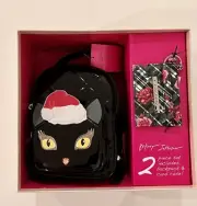 Betsey Johnson Black Patent Leather Cat Santa Hat Backpack & Card Case Set New