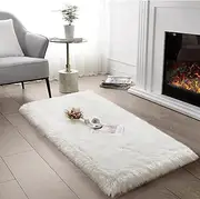 SERISSA Ultra Soft Faux Fur Area Rug White Fluffy Rug Plush Chair Cover Seat Pad Fuzzy Carpet Furry Besides Rug for Bedroom Floor Sofa Living Room 2x4 Feet (Rectangular, White)