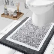 Luxury Toilet Rugs U-Shaped 24x20, 24" x 20" Contour Rug Dark Grey and White