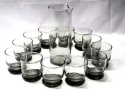 Vintage LIBBEY GLASS Rocks Glasses And Pitcher STAX - Set Of 13 - ETCHED "O"