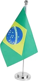 jojofuny Small Brazil Desk Flag Polyester Table Flag Single Pole Stand Festive Space-saving Design