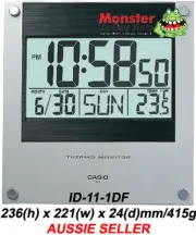 CASIO WALL CLOCK ID-11-1DF ID11 DISPLAYS TIME DATE TEMPERATURE 12 MONTH WARRANTY