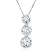 Lab-Created White Sapphire and 0.05 CT. T.W. Diamond Three Stone Frame Pendant in Sterling Silver