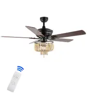 JONATHAN Y Opal 52in 3-Light Rustic Wood Bead Shade LED Ceiling Fan With Remote