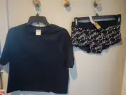 PINK by Victorias Secret Blk Cotton T-Shirt Sz-XS & Xmas Light Boyshort SZ-S NWT