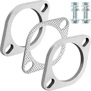 PALOZO Exhaust Flange Connection Kit Stainless Steel, 2 Bolt 2.25 inch/57mm Exhaust Flange & Exhaust Gasket Repair Kit with Bolts and Nuts for 57mm OD Pipes(2 Pcs Flange)