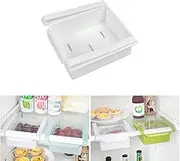 EZONEDEAL Fridge Drawer Organizer, Retractable Drawer Refrigerator Storage Box, Unique Design Pull Out Bins, Fridge Shelf Holder Storage Box, Small Size, Fit for Fridge Shelf (White)