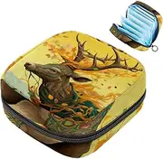 Period Bag,Sanitary Napkin Storage Bag,Autumn Leaves Deer,Tampon Bag for Purse