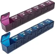 Weekly Extra Large Pill Organiser for Travel 2pack, 2week Pill Boxes and Organizer,Big Compartments Pill Case,7day XL Medication Organiser Dispenser for Fish Oils Vitamin Holder Supplement (Blue,Purple)
