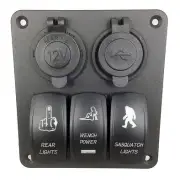 Pactrade RV Car Truck Bus 3 Gang Switch Panel USB Charger Blue LED Power Socket