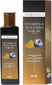 Herba Grace Fenugreek (Methi) and Black Seed Hair Oil 200ml | Cold Press Hair Oil For Scalp Massage, Dandruff, Hair Smoothening | Straight, Wavy, Curly All Hair Types