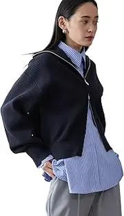 [VIS] Bis BVK15020 Women's Double Zip High-Neck Knit Cardigan