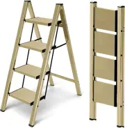 4 Step Ladder,Aluminum Folding Step Ladder for Adults,Step Ladder with Wide Anti
