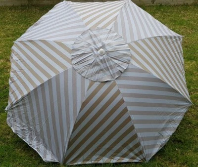 Herringbone Brown Stripped 2m Beach Umbrella Picnic Camping Tilt Function