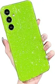 [MINSCOSE] for Samsung Galaxy S23 FE Glitter Case,Cute Aesthetic Bling Thin Slim Shockproof Sparkly Shiny Cover for Samsung Galaxy S23 FE for Women Girl-Neon Green