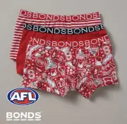 Boys Size 8-10 BONDS AFL SYDNEY SWANS pack of 3 COTTON trunks NEW 1320