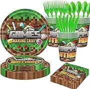 Pixel Birthday Party Supplies Serves 16, Gamer Party Decorations for Boys, Include Pixel Party Plates, Napkins and Cups, Total 112pcs