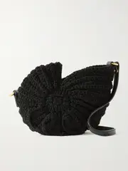 [Chloé] Chloé - Sea Treasures Leather-trimmed Crocheted Cord Shoulder Bag - Black - One size One size Black