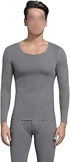 [WETKOL] Mens Comfortable Thermal Underwear, Winter Solid Color Round Neck Padded and Thickened Men Base Layer Compression Set, for Running Sports Skiing Thermal Top and Bottoms