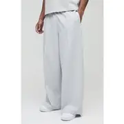 Mens Light Grey Extreme Wide Leg Heavyweight Interlock Jogger