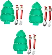 Ipetboom 3pcs Sectioned Christmas Tree Plates Baby Meal Tray Boys and Girls Dishware Snack Serving Bowl Fork Spoon Holiday Decor
