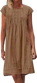 [Generic] Cotton Maxi Dresses for Women Beach Loose Round Neck Mini Dress Holiday Dress Long Sleeve Winter Dresses for Women Casual