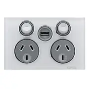 Clipsal Saturn Series Two Gang Powerpoint With Single Usb Charger 10Amp Horizontal Pure White - 4025USBC-PW