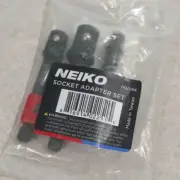 NEIKO 00229A Socket Adapter Set 3pc ¼" ⅜" ½" Drives ~ Drill Power Extension Bars