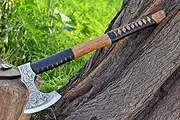 Handmade Carbon Steel Viking Axe with Leather Sheath Camping Axe Used for Wood Working