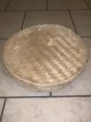 3 Pieces Handmade Bamboo Woven Basket Tray, 13 Inch Flat Wicker round Fruit Bask