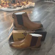 Thomas & Vine Men's Corbin Wide Chelsea Leather Boots Cognac Size 13M
