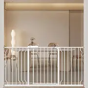 ALLAIBB Extra Wide Baby Gate for Stairs,Walk Thru Pressure Mount Auto Close White Metal Child Dog Pet Safety Doorways,Kitchen, Living Room (134-158cm/52.75-62.2")