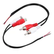 2 Pcs 8 Inch Open RCA 2-Male 2-Female Plug Jack Connector Adapter to Bare Wire