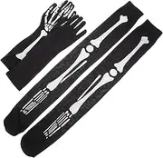 [MERRYHAPY] 1 Set Halloween Skeleton Stockings Gloves Grim Reaper Costumes Long Socks Gloves for Adult Cosplay