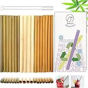 Daily Treasures 18Pcs Bamboo Drinking Straws, 7.9 Inches 2 Kinds Calibers Natural Reusable Biodegradable Bamboo Wooden Straw, Straight Boba Smoothie Straws Alternative to Plastic Straws with 2 Brush