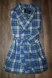 NWT Polo Ralph Lauren Men's 100% Cotton Woven Plaid Robe Blue Green Multi S/M