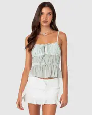 EDIKTED Womens Addy Tie Front Sheer Chiffon Top SAGE