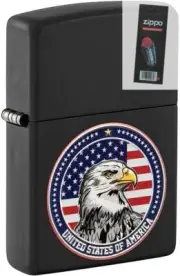 Zippo 08267 USA Eagle Texture Print Black Matte Lighter + FLINT PACK