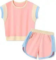 SANMIO Toddler Girl Clothes 2025 Summer Toddler Girls Color Block Short Sleeve Shorts Sweatsuit Outfits