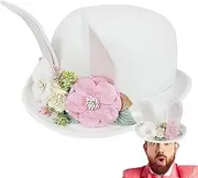 [Generic] Bunny Ears Hat For Men - Cute Bunny Bowler Beanie Hat With Flowers - Stylish Role Play Accessories, Carnival Headpiece, Soft Party Headdress For Women, Men