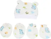[COLLBATH] Cute Baby Set 2 Sets of Anti-scratch Gloves Foot Covers Baby Hats Soft Cotton for Newborns Windproof Scratch Proof for Boys Girls