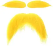 1 Set Yellow Fake Mustaches Eyebrows, Fake Beard Stick on Mustache Self Adhesive Funny Fake Mustache for Cosplay Halloween Christmas Party Favors, Perfect Novelty Accessories for Men Women Kid & Adult