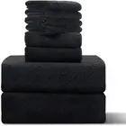 8 Pack Black Bath Towel Set, 2 Extra Large Bath Towel Sheets, 2 Hand Towels a...