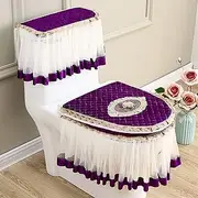 APTPKGDFDK 3pcs Toilet Seat Cover Green Gray Tank Cover Lace Decorative Toilet Case Bathroom Washable Closestool Seat Cover Toilet seat(Reddish Purple)