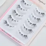 Nafinya - Set of 5 Pairs: Fox Eye Crisscross Cluster False Eyelashes Without Tweezers & Glue - Black - One Size