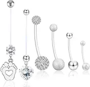 [TuseRxln] Belly Button Piercing, Pregnancy Navel Rings, Pack of 6 Acrylic Navel Rings, Flexible, Clear, for Maternity Sports Pregnant Women, 12G, Acrylic and UV